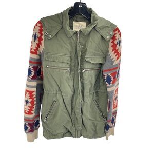 Thread & Supply Womens Anorak Jacket Aztec Long Sleeve 100% Cotton Green Small